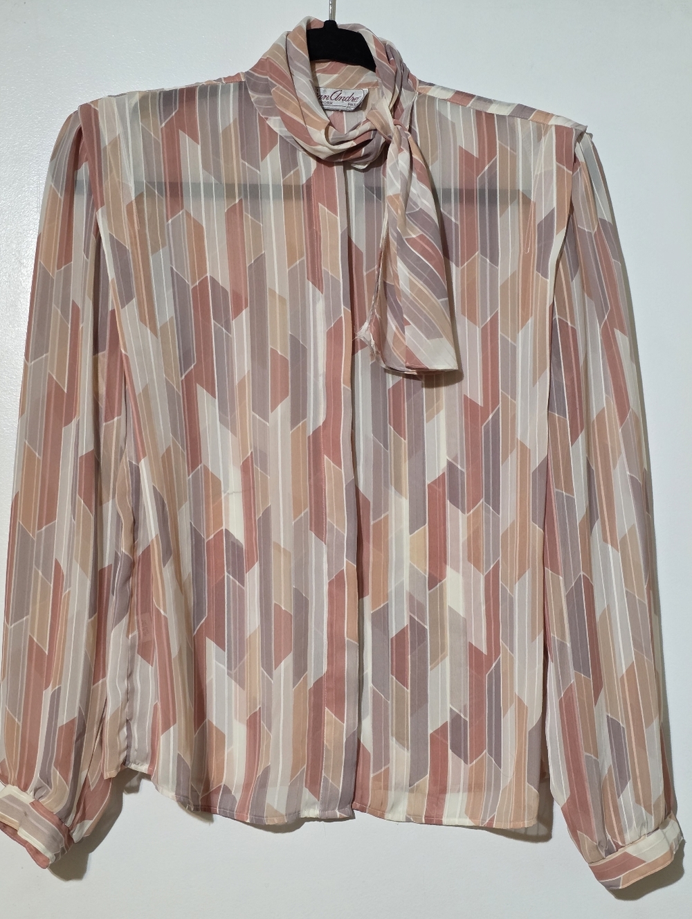 Vintage Geometric Tie-Neck Blouse